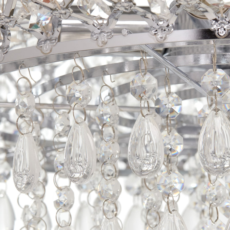 Grand lustre argenté à 5 lumières avec cristaux en cascade Bevers