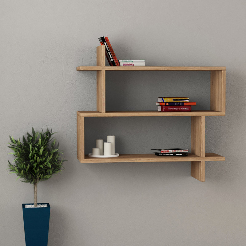 Argonaut Modern Wall-Mounted 2-Tier Floating Bookshelf, Oak