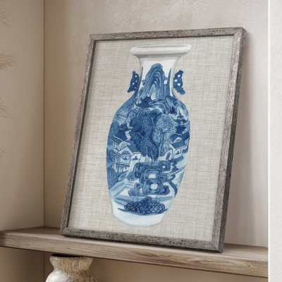 «Ming Vase on Linen I», reproduction encadrée - bois massif