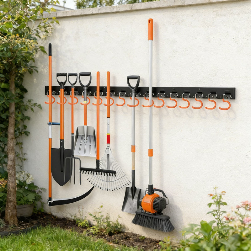 Range-outils mural réglable 64 po - Système de rangement robuste en ABS pour outils, vadrouilles et balais