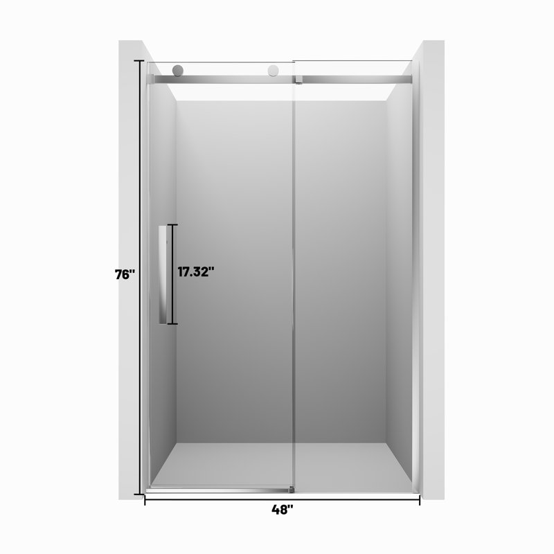 44"-48" W x 76" H Reversible Frameless Single Sliding Shower Door with 3/8"Clear Tempered Glass, Chromed