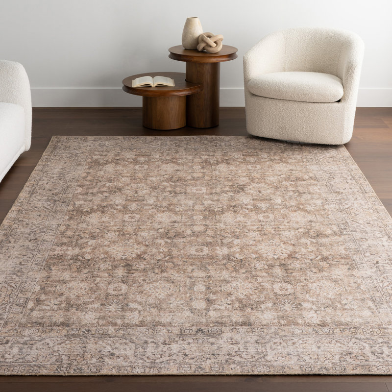Jeccica Distressed Vintage Medallion Jute Blend Polyester Area Rug, Rectangle 10' x 13'