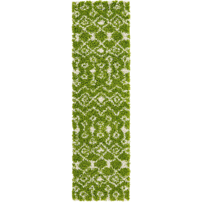 Tapis de couloir contemporain Modon vert-ivoire, Tapis de couloir 2 pi x 7 pi