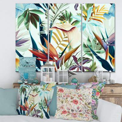 Fleurs tropicales rétro I - 3 pièces, impression sur toile tendue