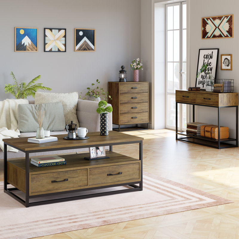 Frame Coffee Table with Storage, Light Brown