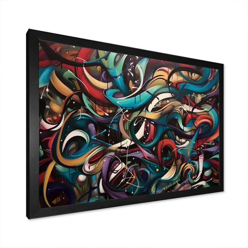 Mélange de graffiti bleu et rouge - impression, H 12 po x l 20 po x P 1 po, Cadre d'angle fermé noir
