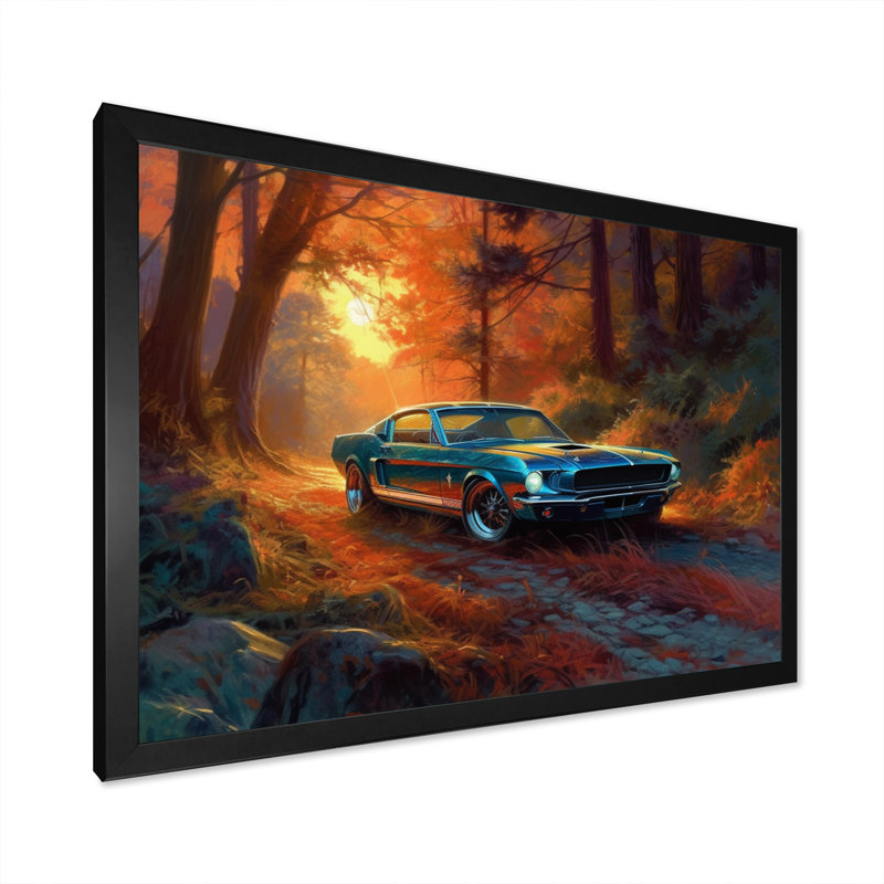 " Mustang Forest Drives II ", 24" H x 32" W x 1" D, Black Picture Framed