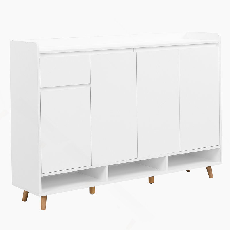 Sleek And Contemporary Shoe Cabinet With Adjustable Shelves, Minimalist Home Organizer, White