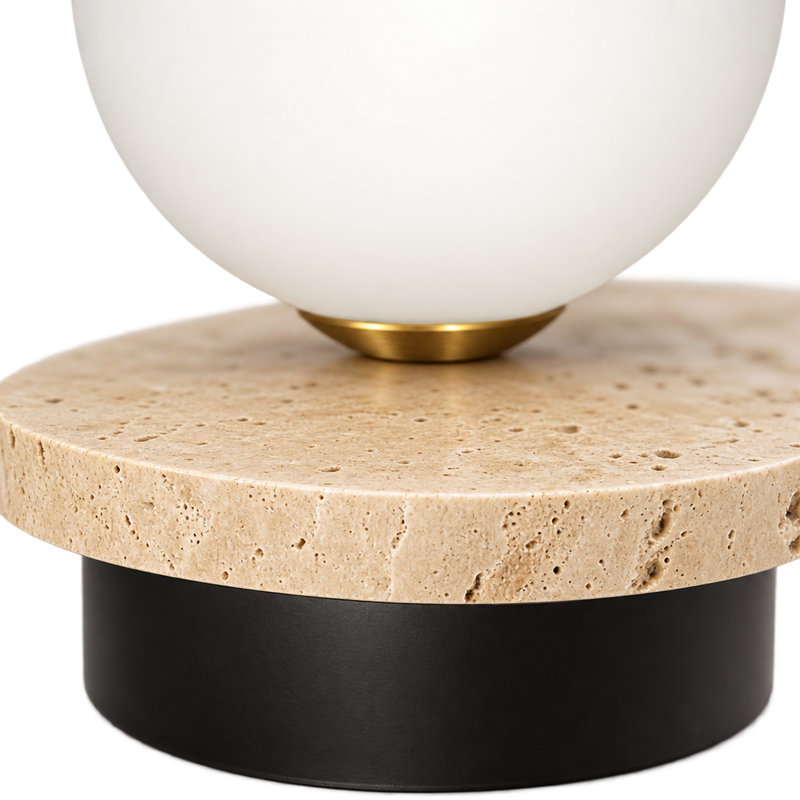 Applique murale en travertin naturel de 35 cm de hauteur avec globe en verre, câblée G9