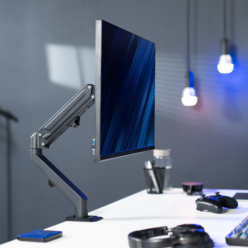 Black Pneumatic Arm Single Monitor Desk Mount