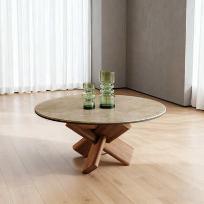Modern and simple Solid wood cave stone slab coffee table