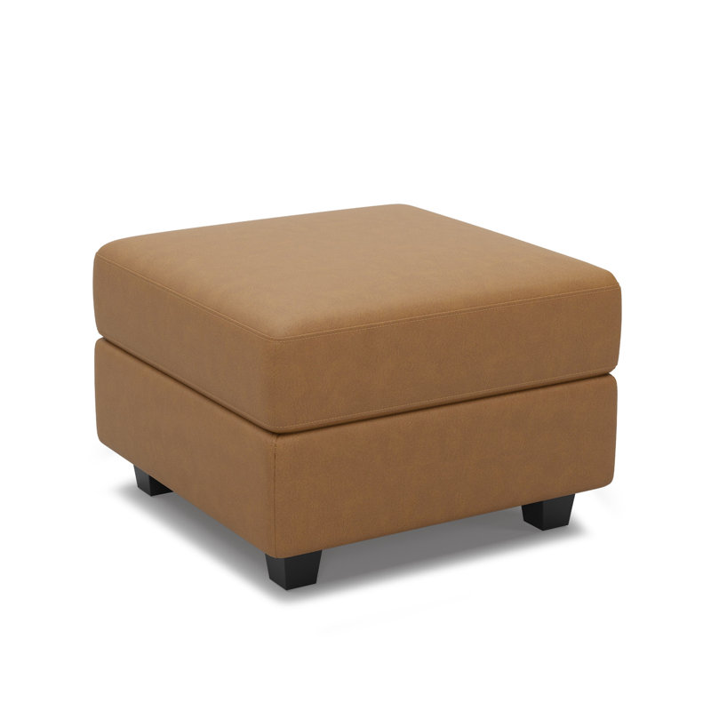 Repose-pieds de rangement modulaire en similicuir de 26,4 po avec repose-pieds Colusa, Similicuir orange