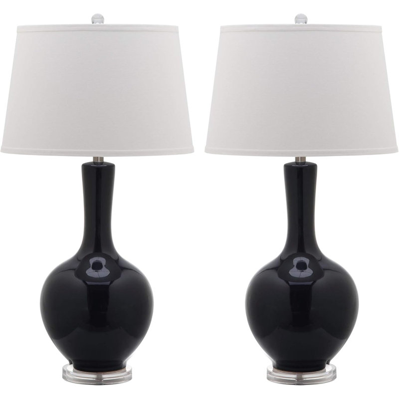 Blanche Navy Ceramic Table Lamp Set with White Cotton Shade