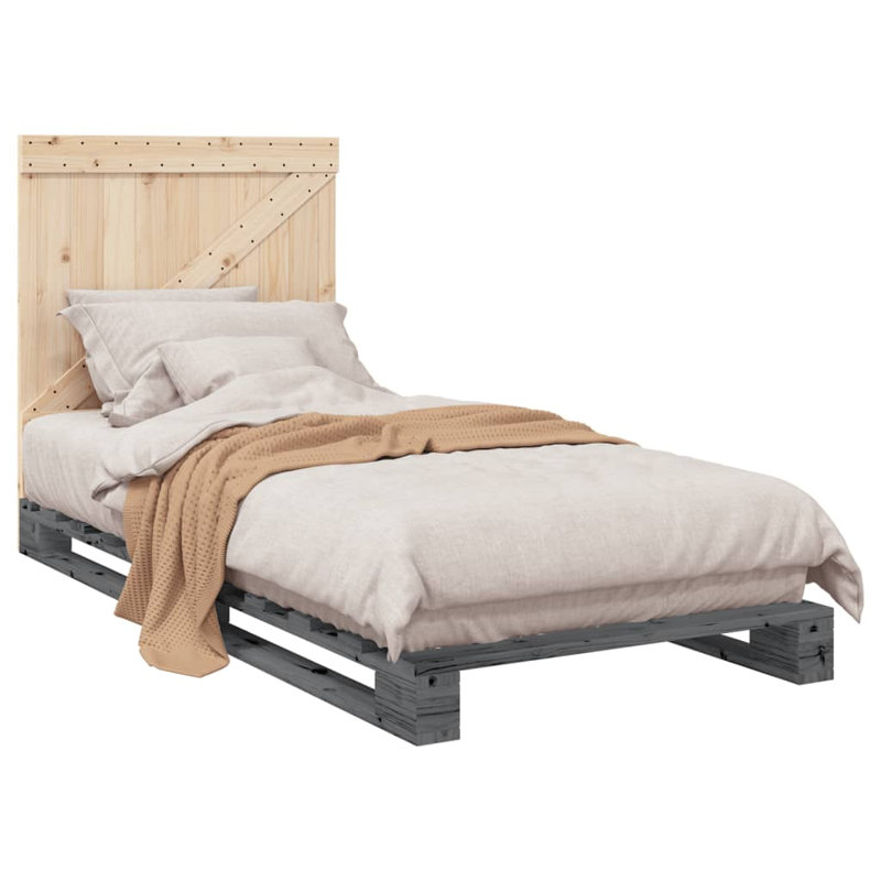 Otome Solid Wood Bed, Grey, EU Single - 90 x 200 cm