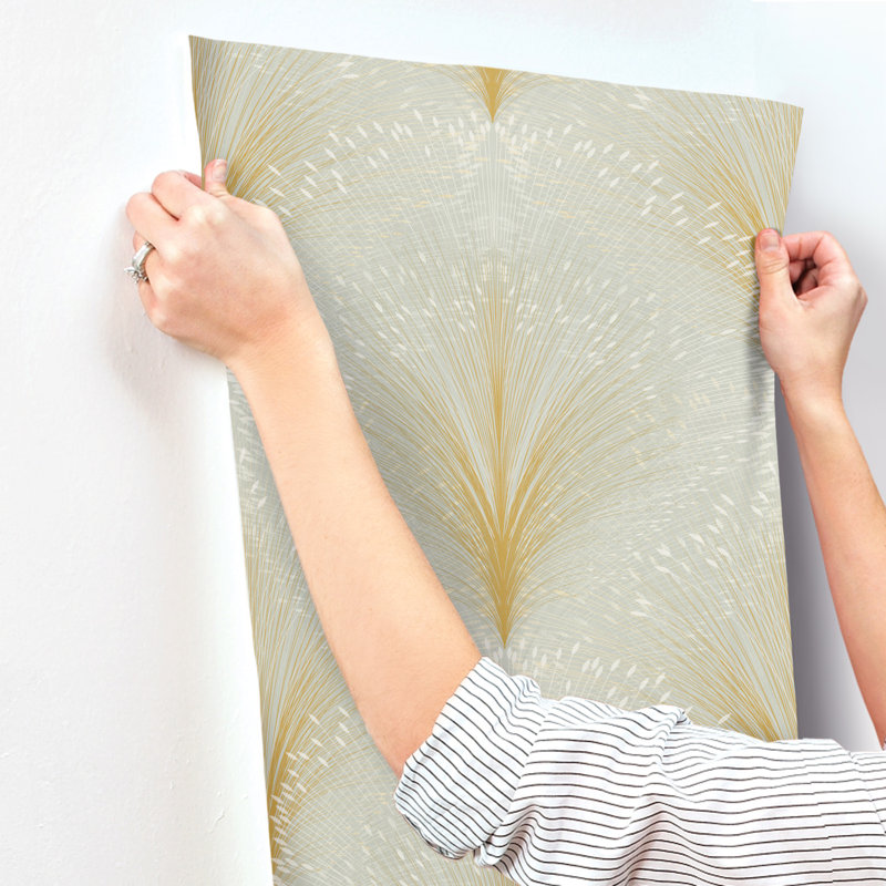 Papyrus Plume Floral Non-Pasted Metallic Wallpaper Roll, Sage