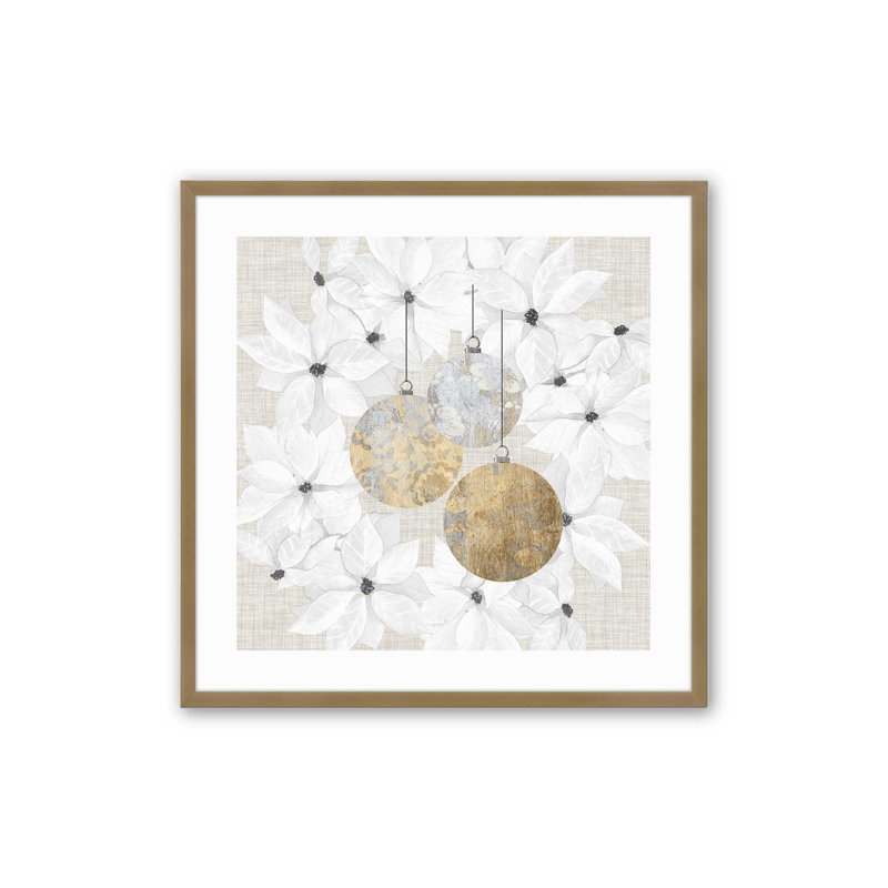 «Holiday Ornaments in Bloom I», Cadre simple en or brossé, bois massif, H 21,75 po x l 21,75 po