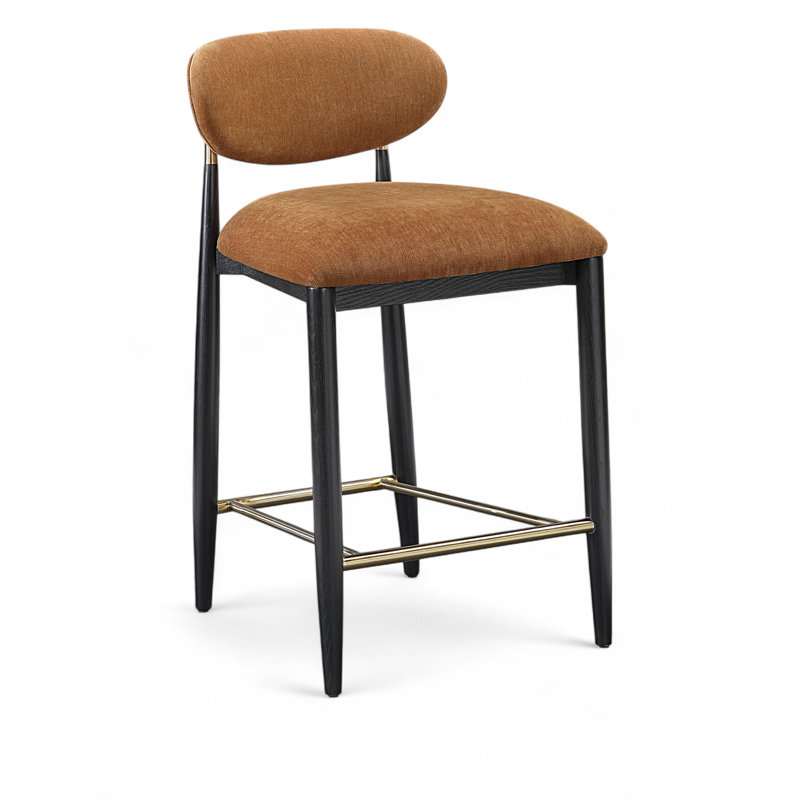 Tabouret en tissu Riccio, Brossé, Noir, Tissu de polyester cognac