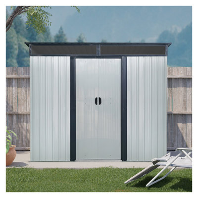 Remise de jardin 8 pi x 6 pi en métal avec portes coulissantes verrouillables, blanc et noir