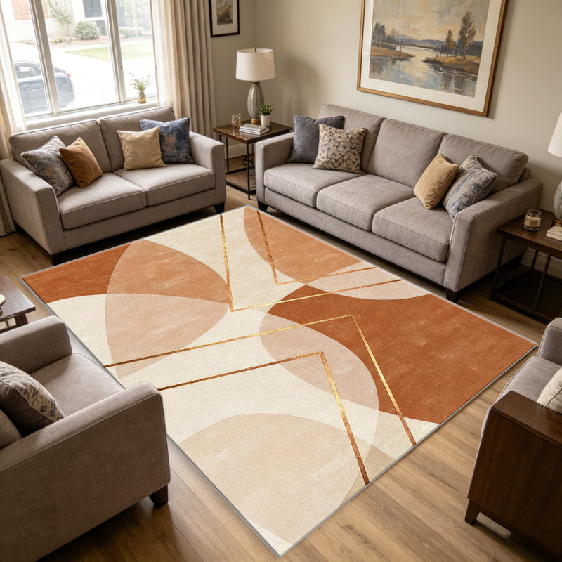 Terracotta Gold Abstract Geometric carpet-easy to clean, machine-washable, soft and comfortable; suitable for door mats, kitchens, living rooms, bedrooms, corridors, and laundry areas. Easy to clean, durable carpet for home decoration.