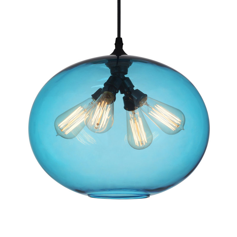 16'' Modern Blue Glass 4-Light Down Pendant for Kitchen Island, Dining Room, Living Room – Warm Glow – E26 Bulb Compatible