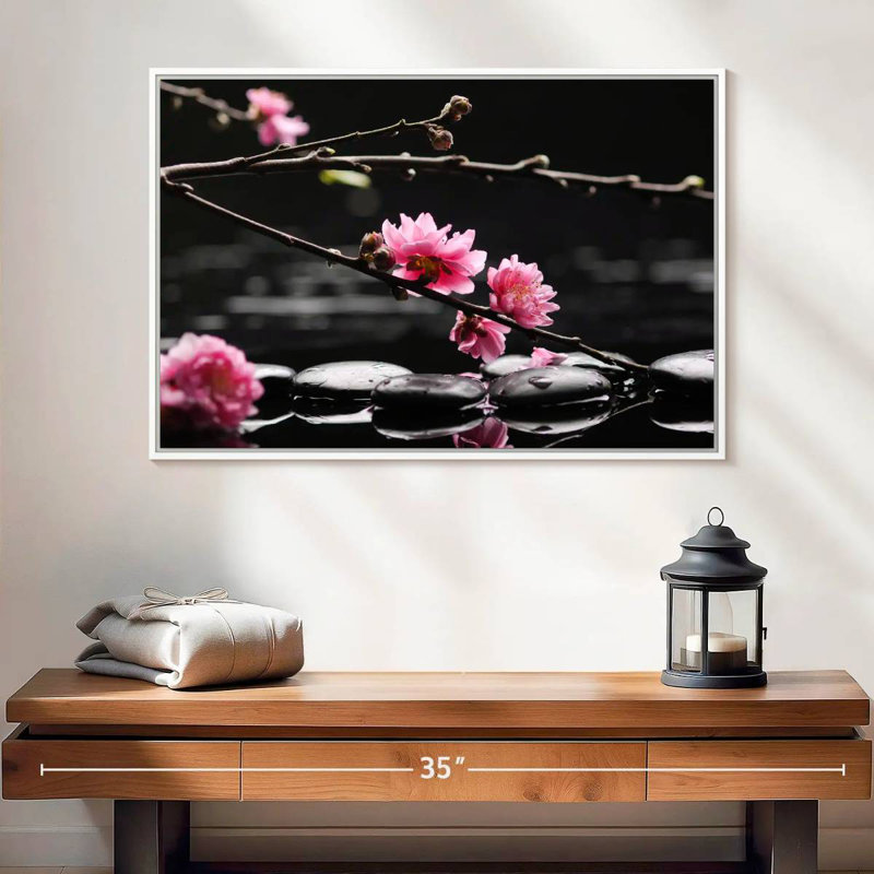 Cerisier en fleurs, 25 po x 17 po, Cadre flottant blanc