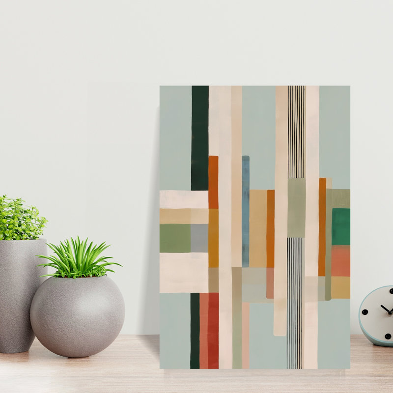 Muted Geometric Stack Abstract Contemporary Geometric Wall Art, 18" H x 12" W