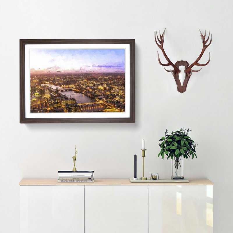 The Thames River & London Skyline in Abstract - Framed Print, Walnut, 40cm H x 60cm W x 2cm D