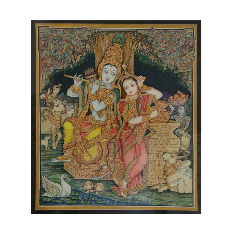 Radha Krishna | Miniature Work | Mysore Painting With Frame