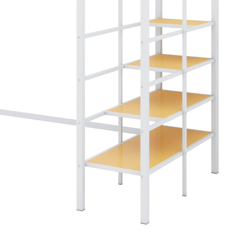 Lit mezzanine simple en métal avec échelle de rangement Designs, Blanc