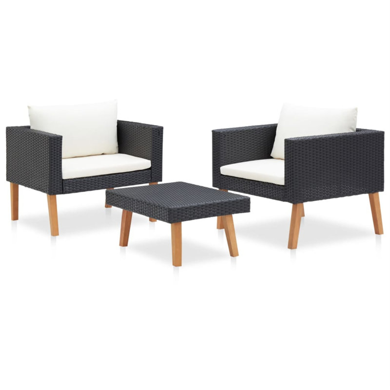 Chaise longue avec coussins 3 pièces Liutulf, Blanc, Noir