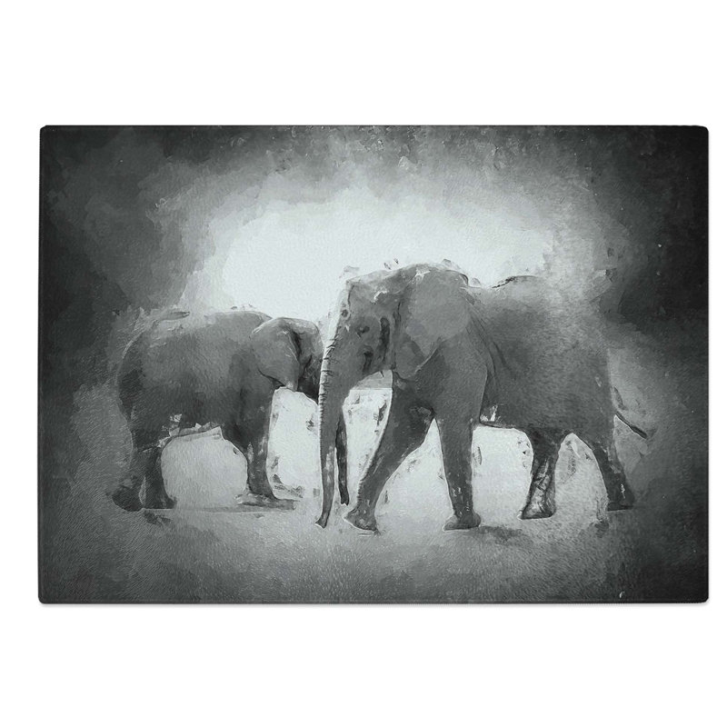 Glass Elephants Crossing Paths in Abstract Chopping Board, 39 cm W x 28.5 cm L