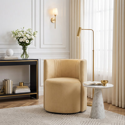 Fauteuil d'appoint demi-tonneau en velours avec roulettes