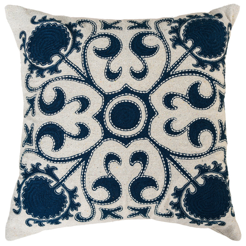 Coussin décoratif en toile de coton recyclé, Naturel / bleu, Alternative au duvet