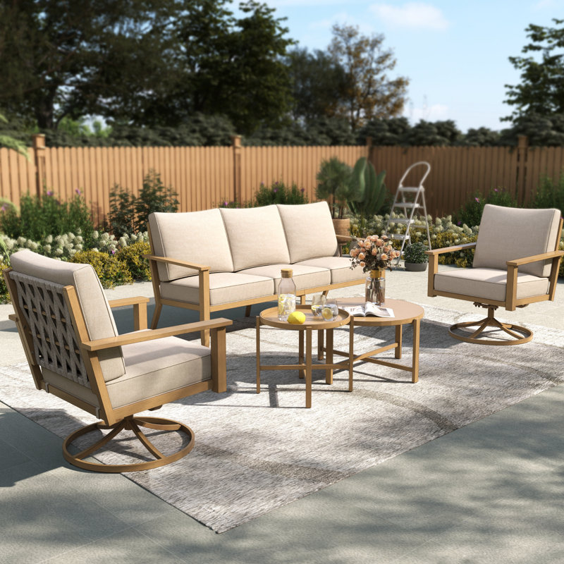 Ensemble de conversation pour 5 personnes avec chaises longues pivotantes
