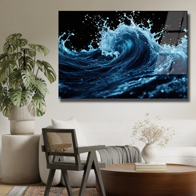 Décoration murale bord de mer en verre trempé Blue Wave, H 12 po x l 16 po