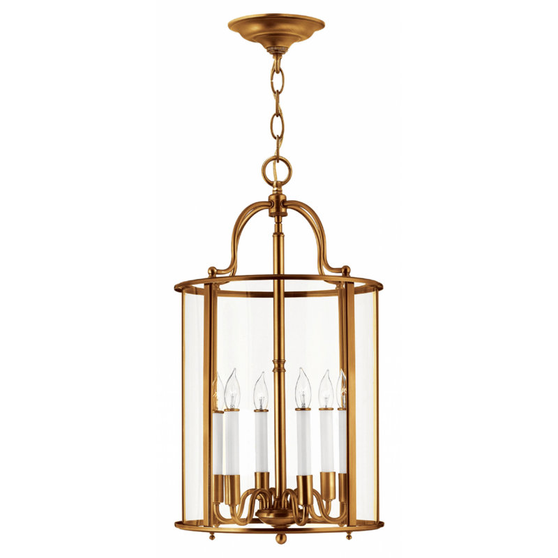 Luminaire suspendu cylindrique de style lanterne à 6 lumières Tide, Laiton antique