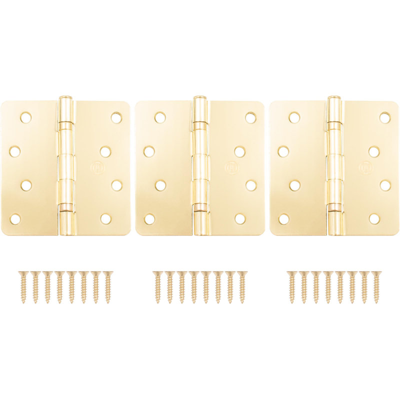 Charnières de porte à roulement à billes 4 po, angle de rayon de 1/4 po, Laiton poli