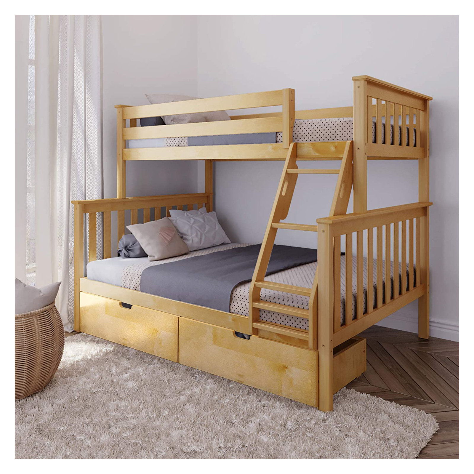 Bolles Kids Bunk Bed with Drawers, Twin over Full, Natural