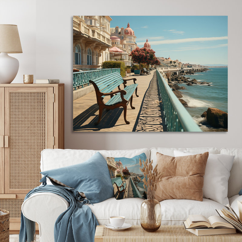 Spain Seaside Promenade I - Nautical & Beach Canvas Art Print, 12" H x 20" W, Toile tendue