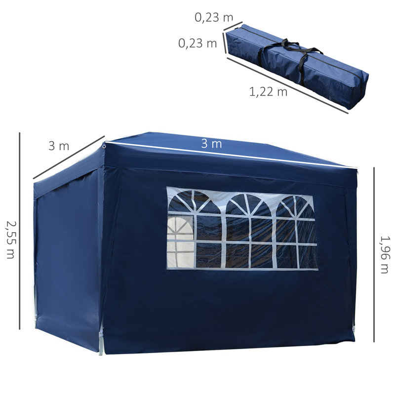 3m x 3m Steel Pop-Up Gazebo, Blue
