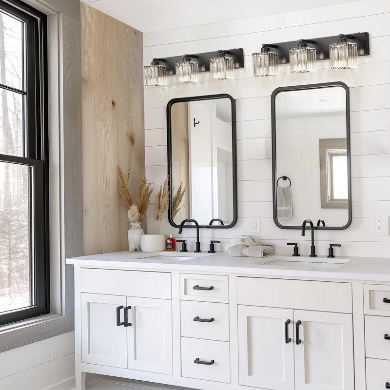 3-Light Dimmable Crystal Vanity Light With LED, Matte Black