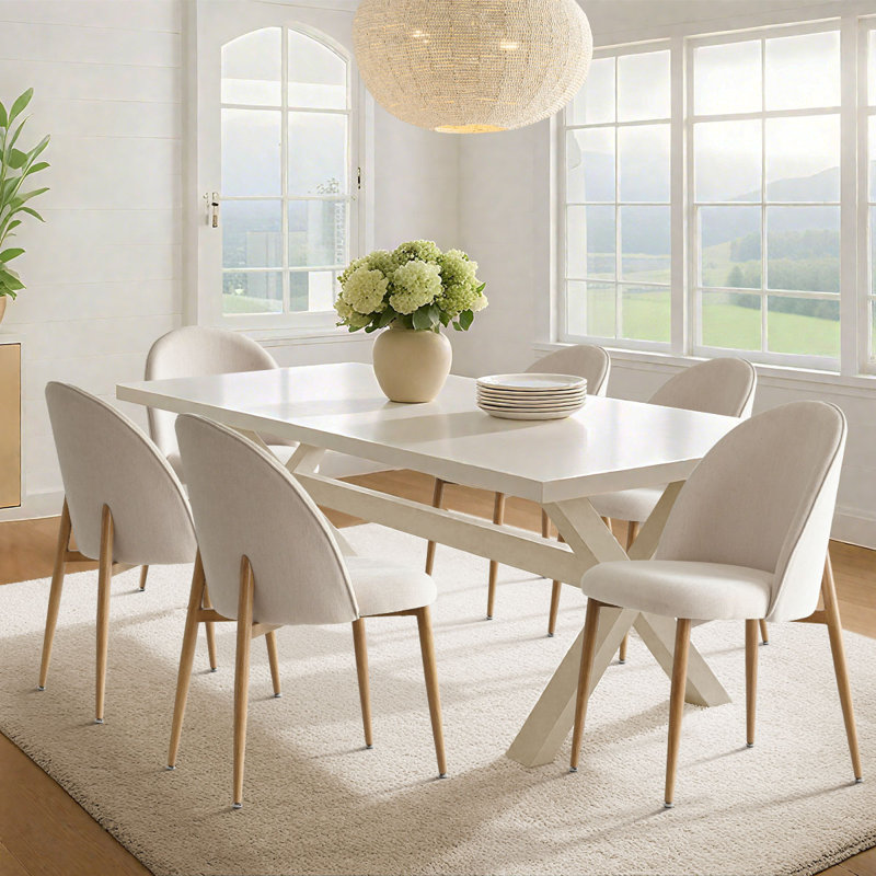 Chaise de salle à manger rembourrée avec pieds en métal Jorge, Bois de chêne, Beige