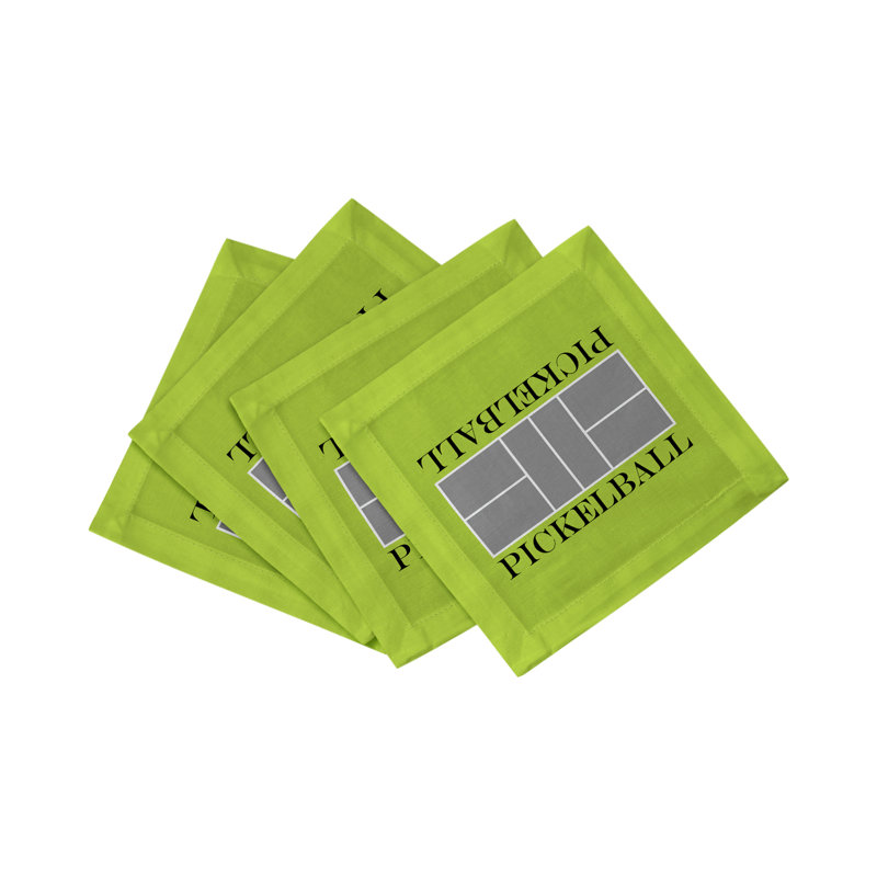 Pickelball Court Cotton Sateen Cocktail Napkins, Silver Lime