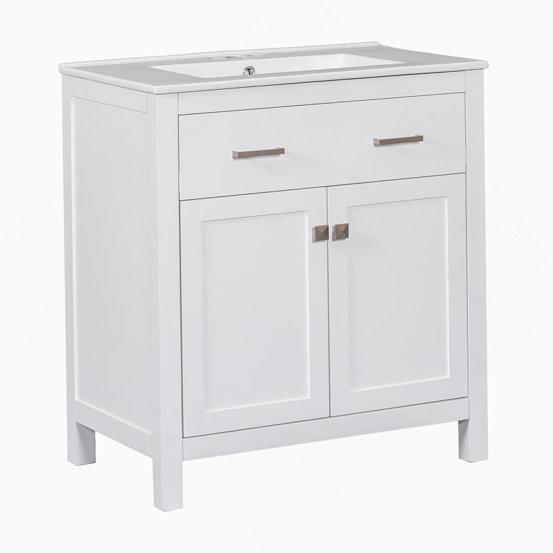 Meuble-lavabo simple blanc moderne 30 po avec lavabo en céramique, Blanc