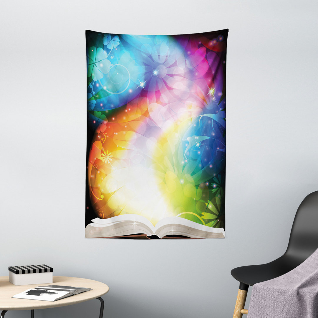 Wandbehang Psychedelic Open Book of S auf Gradient Rainbow Color Floral Background