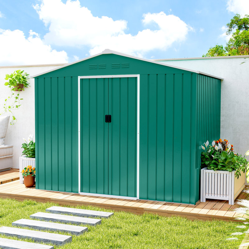 Outsunny 7.7 x 5.6ft Metal Garden Shed with Ventilation Slots, Green