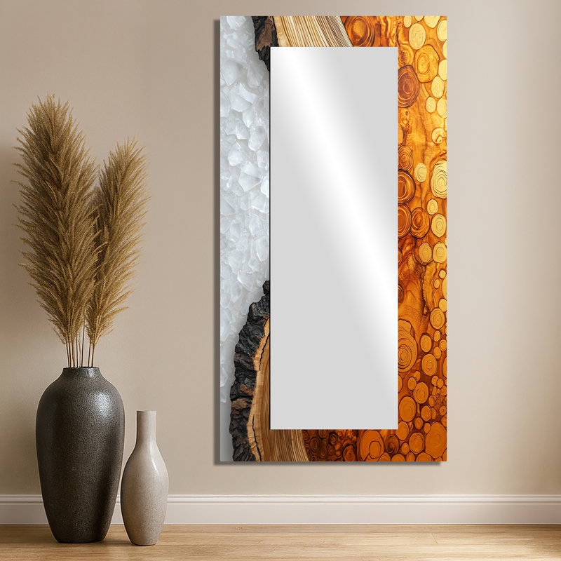 Gold of the North Amber River I - Miroir forêt pour décoration murale - imprimé sur métal, 28 po x 55 po