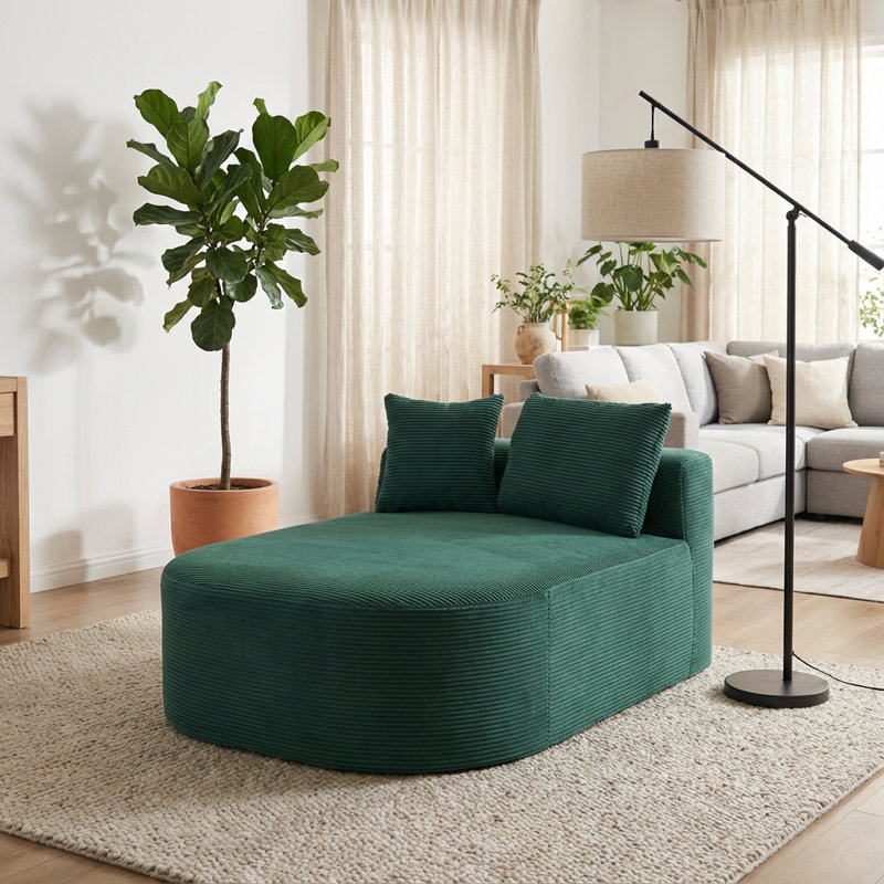 Très grand canapé-lit en velours côtelé de 67,5 pouces avec siège profond et coussins pour le confort du salon, revêtement en tissu bleu, aucun assemblage requis