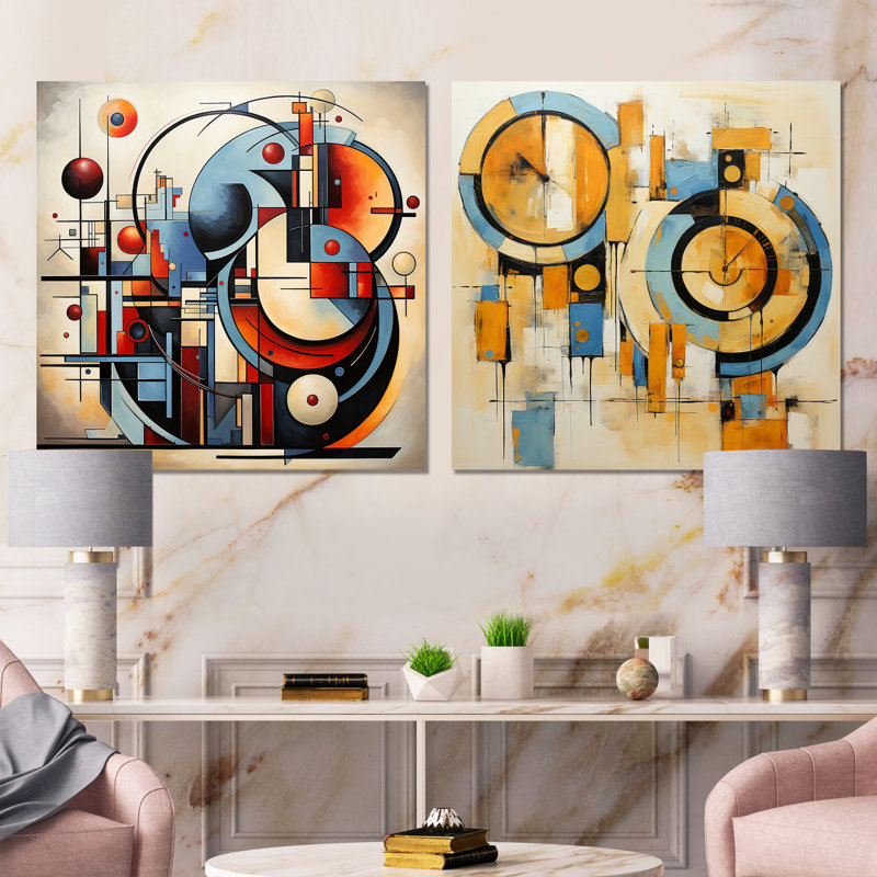«Blue Supreme Abstract Realms I», ensemble de 2 carrés muraux abstraits en métal, H 16 po x l 32 po