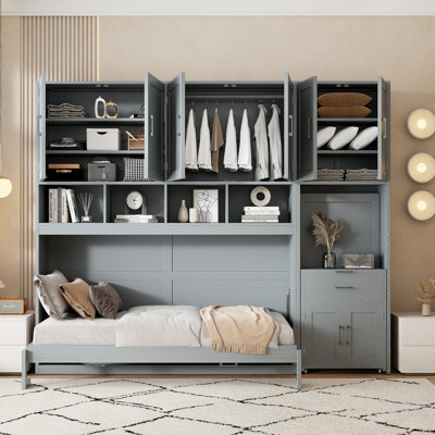 Twin Size Murphy Bed Wall Bed with Closet and Drawers